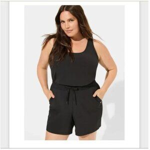 NWT Torrid Active Stretch woven active romper with surplice back & pockets